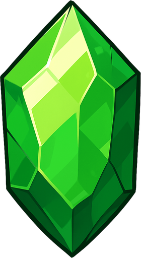 cristal verde de tamaño grande.
In-Game asset.  2d.  High contrast.  No shadows