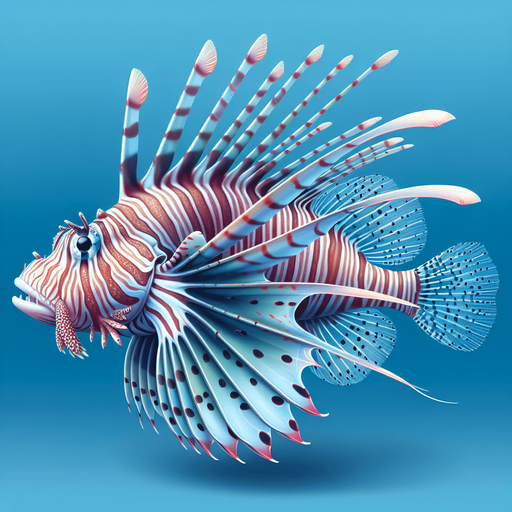 a realistic lionfish.
Single Game Texture. In-Game asset. 2d. Blank background. High contrast. No shadows.