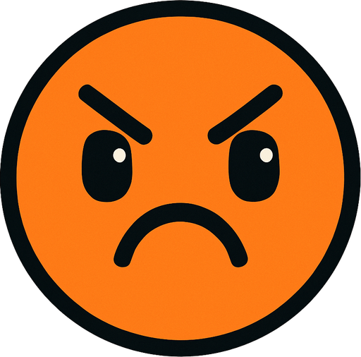 crea la imagen de un circulo naranja kawai enojada y simple.
In-Game asset.  2d.  High contrast.  No shadows