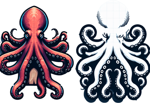 octopus.
Single Game Texture.  In-Game asset.  2d.  Blank background.  High contrast.  No shadows