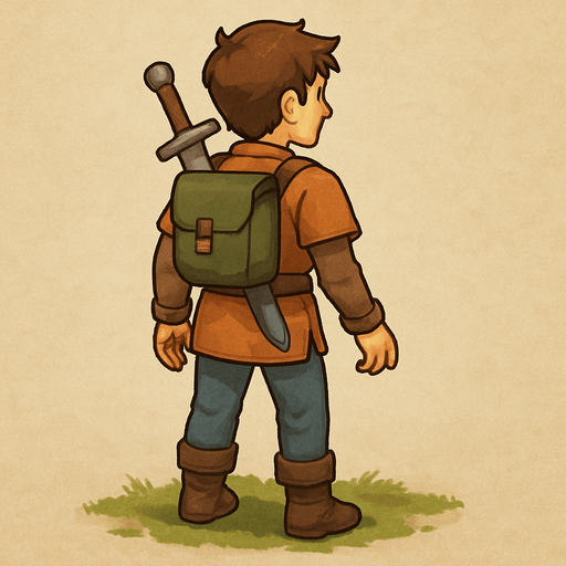 player human viewing on behind of him with all of body.
In-Game asset.  2d