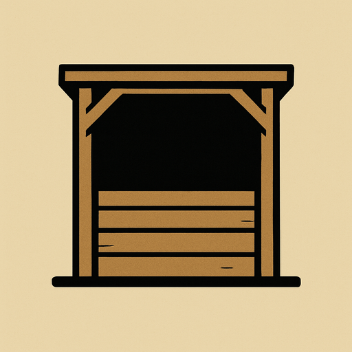 çatısız kulübe ama dümdüz ekrana bakan.
In-Game asset.  2d.  High contrast.  No shadows