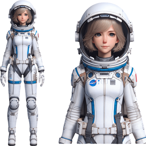 an astronaut.
Single Game Texture. In-Game asset. 2d. Blank background. High contrast. No shadows.