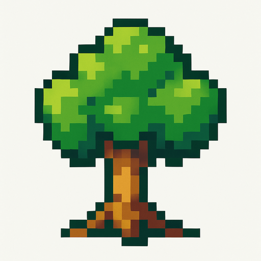 árbol echo de pixeles.
In-Game asset.  2d.  High contrast.  No shadows