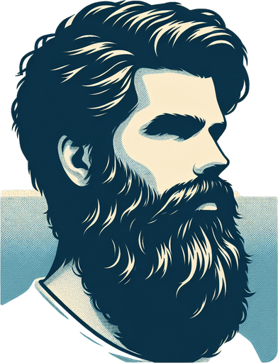 bearded man with dark hairs.
Single Game Texture. In-Game asset. 2d. Blank background. High contrast. No shadows.
