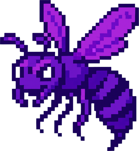 Genera una imagen de una avispa no terroríficas, pixel y que sean moradas. Que sea corrupta
In-Game asset.  2d.  High contrast.  No shadows