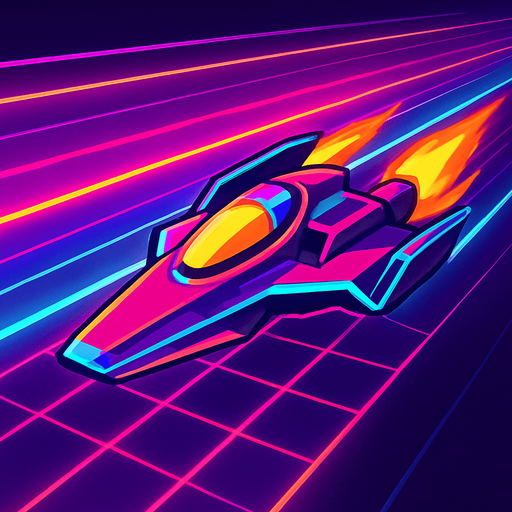 synthwave bright neon glow audiosurf or f-zero like ship
In-Game asset.  2d.  High contrast.  No shadows