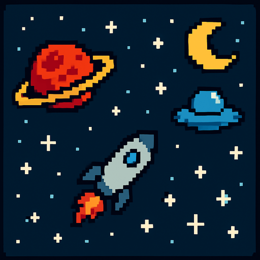 2d pixel art space.
In-Game asset.  2d.  High contrast.  No shadows