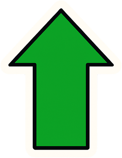 Yukarı yükseltme oku yeşil.
In-Game asset.  2d.  High contrast.  No shadows