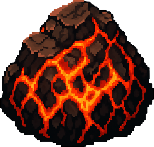 roca magma.
In-Game asset.  2d.  High contrast.  No shadows. pixelart