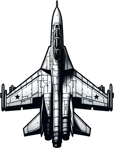 A Soviet fighter jet, facing down.
Single Game Texture.  In-Game asset.  2d.  Blank background.  High contrast.  No shadows