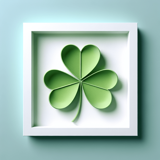 3 leaf clover in a white paper-card with rounded corners, front view.