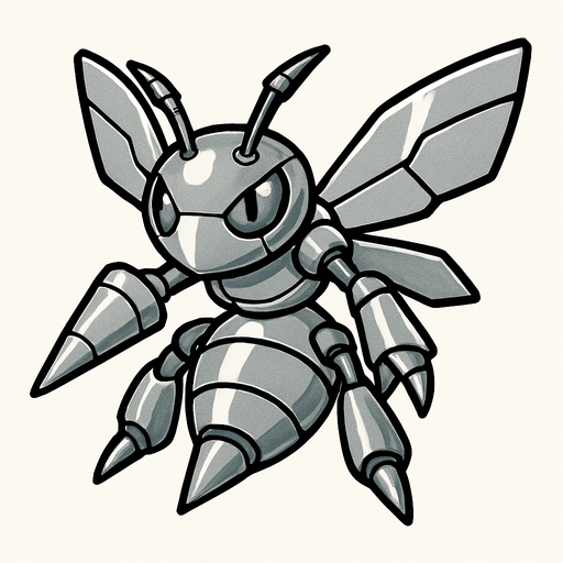 Abelha totalmente de aço do tipo aço com contorno preto bonita charmosa estilo Vingadores pokémon e Digimon..
In-Game asset.  2d.  High contrast.  No shadows