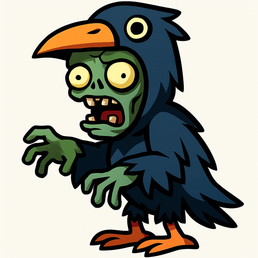 Zombie dressed as a crow.
In-Game asset.  2d.  High contrast.  No shadows