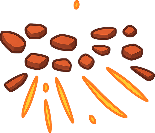 pieces fly around and sparks fly out. No background. Transparent background. Blank background. No shadows. 2d. In-Game asset. flat