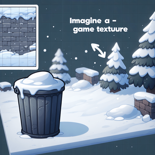 Мусорный бак стоит в снегу. Мультяшный.
Single Game Texture.  In-Game asset.  2d.  Blank background.  High contrast.  No shadows