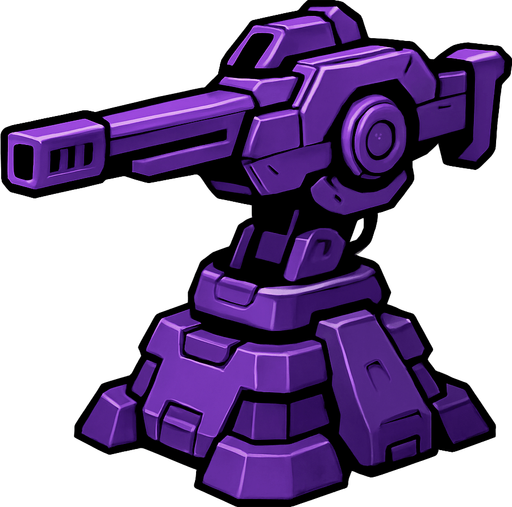 Torreta futurista sniper morada.
In-Game asset.  2d.  High contrast.  No shadows