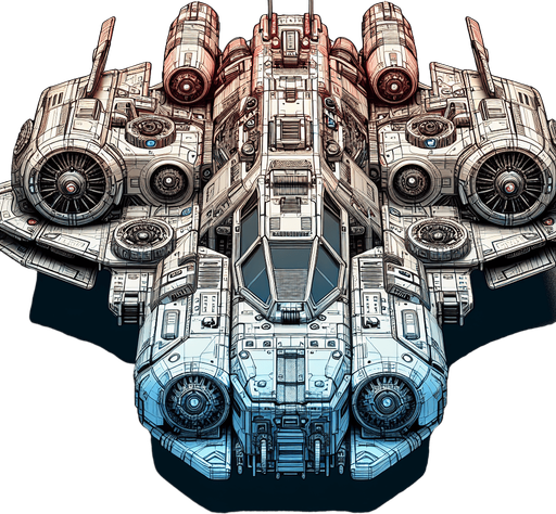 Space craft in facing forward.
Single Game Texture.  In-Game asset.  2d.  Blank background.  High contrast.  No shadows