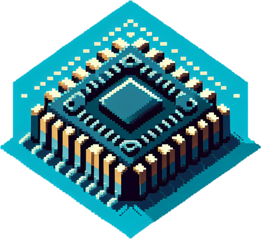 pixel art of a microchip no shadows.
Single Game Texture. In-Game asset. 2d. Blank background. High contrast. No shadows.