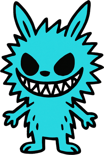 Cyan Labubu.
In-Game asset.  2d.  High contrast.  No shadows