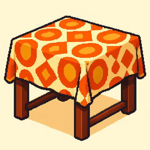 Una mesa con una funda estilo retro , pixelart.
In-Game asset.  2d.  High contrast.  No shadows