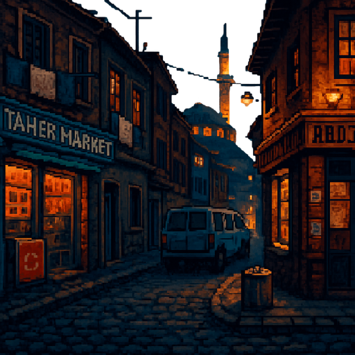 detailed pixelart, fighter style while keeping the original: details, color, and lighting. "Tamer Market" text can be seen
