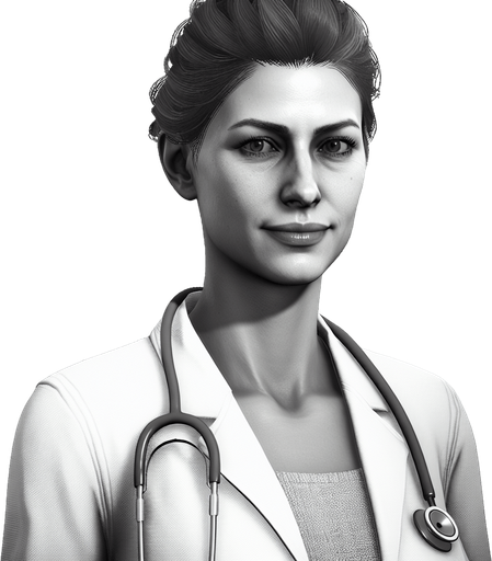 A doctor.
Single Game Texture. In-Game asset. 2d. Blank background. High contrast. No shadows.