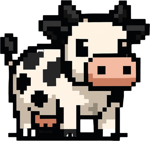 pixel art cow.
In-Game asset.  2d.  High contrast.  No shadows