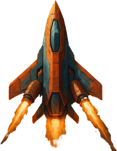 Create a spaceship as the main hero. It will be in the center, with the front tip pointing upwards. There will be a firing mechanism on both sides.