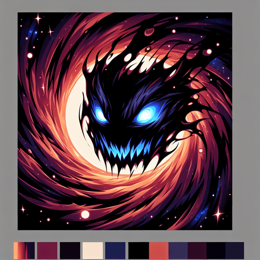 black hole with evil face. anime style.
Single Game Texture.  In-Game asset.  2d.  Blank background.  High contrast.  No shadows