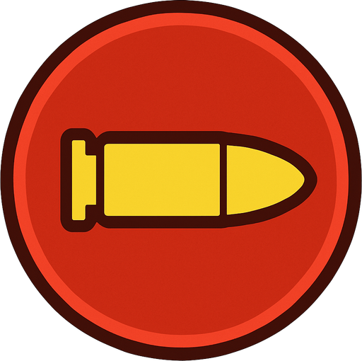 Botón rojo con dibujo de bala en el interior.
In-Game asset.  2d.  High contrast.  No shadows