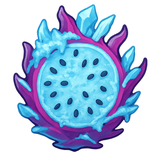 Frozen dragon fruit.
Single Game Texture.  In-Game asset.  2d.  Blank background.  High contrast.  No shadows