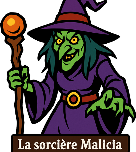 La sorcière Malicia.
In-Game asset.  2d.  High contrast.  No shadows