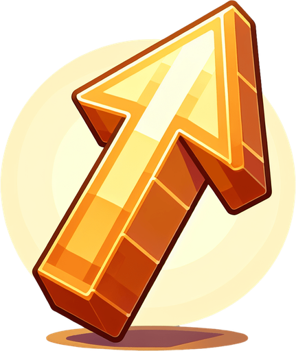 A cartoon style upward arrow.
Single Game Texture. In-Game asset. 2d. Blank background. High contrast. No shadows.