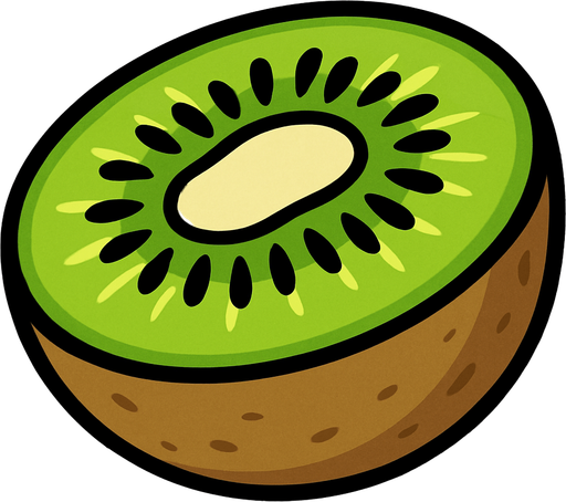 Kiwi Fruta cortado por la mitad.
In-Game asset.  2d.  High contrast.  No shadows. Cartoon.