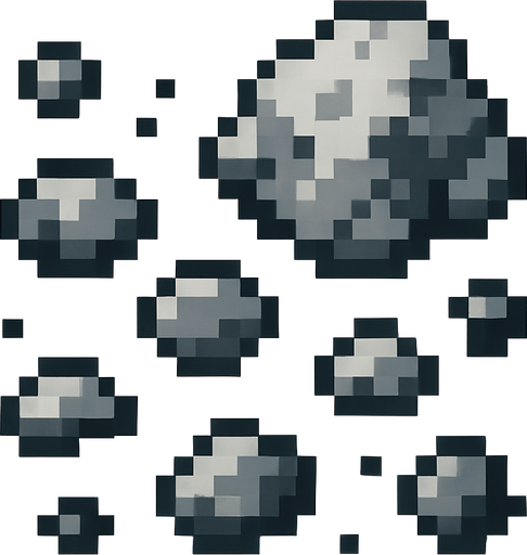 Particulas de escobro pixelar.
In-Game asset.  2d.  High contrast.  No shadows