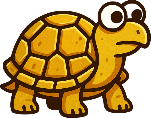 A golden land turtle with googly eyes looking to the right.
In-Game asset.  2d.  High contrast.  No shadows