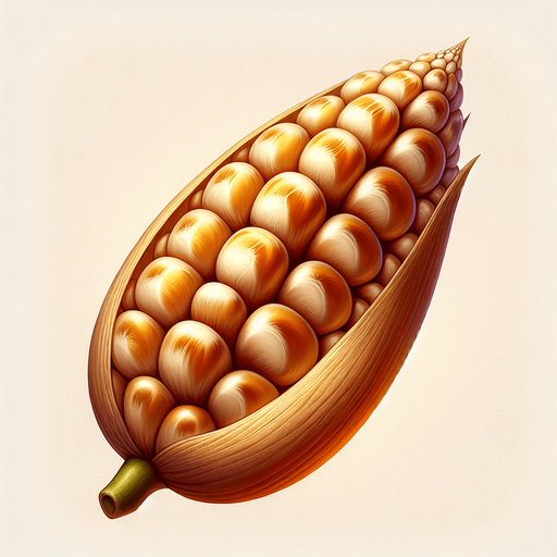 A corn seed..
Single Game Texture. In-Game asset. 2d. Blank background. High contrast. No shadows.