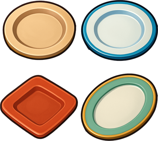 Pack of different plates.
In-Game asset.  High contrast.  No shadows. 3D