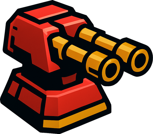 A duo barrel turret.
In-Game asset.  2d.  High contrast.  No shadows