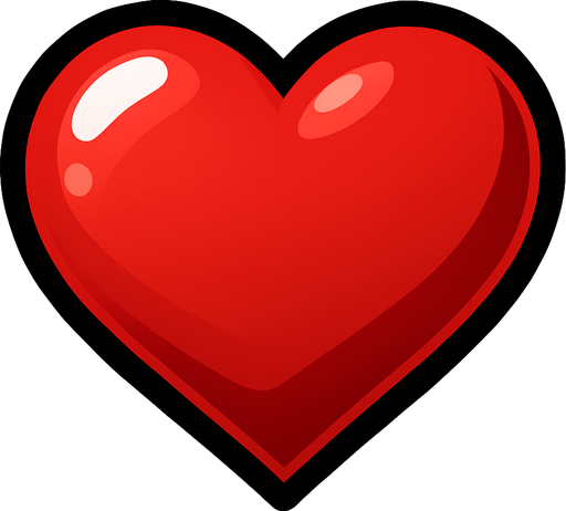 Red Heart, shiny, 3d, highly stylized, simple, black outline..
In-Game asset.  2d.  High contrast.  No shadows
