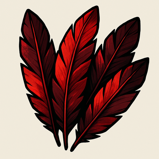 plumas rojas y oscuras.
In-Game asset.  2d.  High contrast.  No shadows