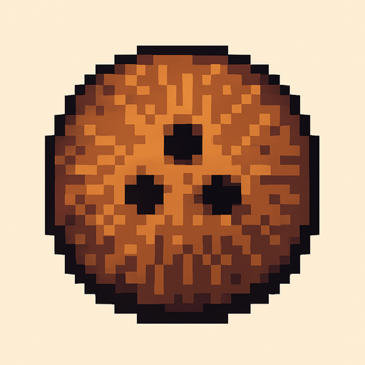Un coco, visto desde arriba, en 32 bits.
In-Game asset.  2d.  High contrast.  No shadows
