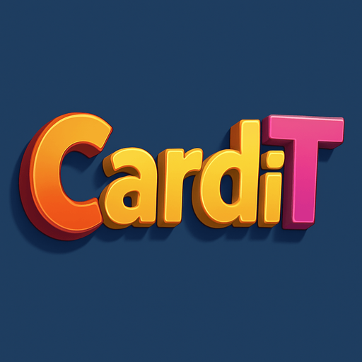 I want you to write the word “CardiT” in 3D, using vibrant colors. The style should be like animation, but not childish..
In-Game asset.  High contrast.  No shadows. 3d. Anime