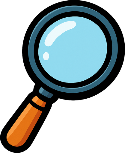 2D magnifying glass, cartoon style.
In-Game asset.  High contrast.  No shadows. 2D magnifying glass cartoon style