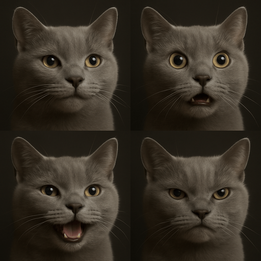 Sprite sheet of head only with different face expressions : smile, surprise, fear, laught, angry...