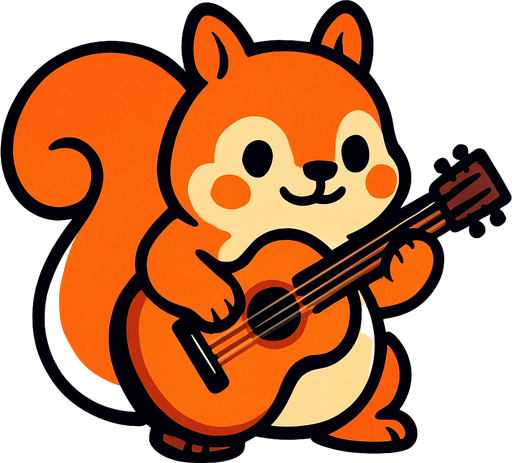 a cute squirrel with a gutair.
In-Game asset.  2d.  High contrast.  No shadows