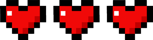 3 minecraft heart.
In-Game asset.  2d.  High contrast.  No shadows