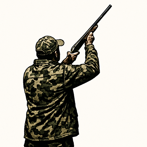 kamuflaj giymiş avcı ayakta yukarıya ateş ediyor .gerçek fotoğraf..
In-Game asset.  2d.  High contrast.  No shadows sırtı bize dönük olsun