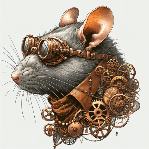 a rat wearing a steampunk costume.
Single Game Texture. In-Game asset. 2d. Blank background. High contrast. No shadows.